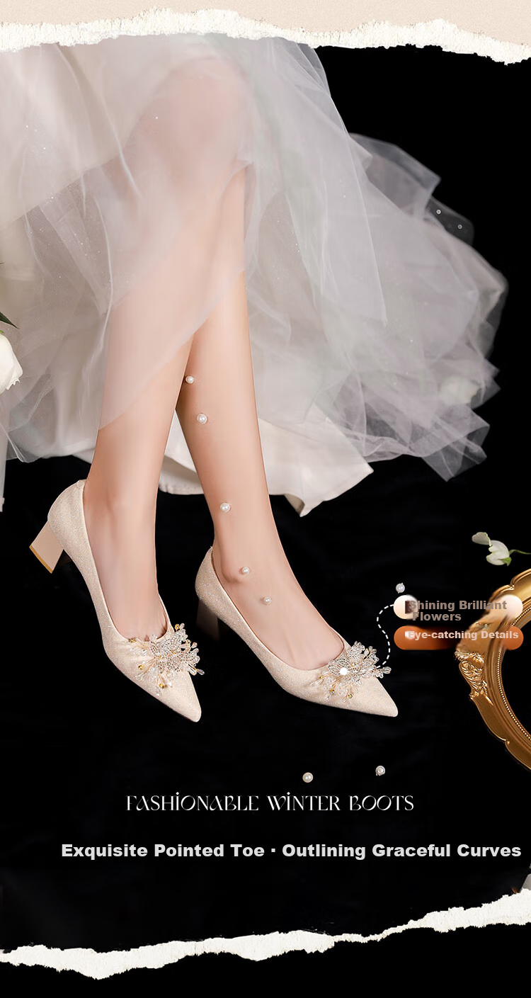 Josiny New Year High Heels, Spring And Autumn Dress Shoes, Pointed Toe Chunky Heel Shallow Mouth Pumps, Elegant Wedding Shoes, Light Gold, Size 38 2