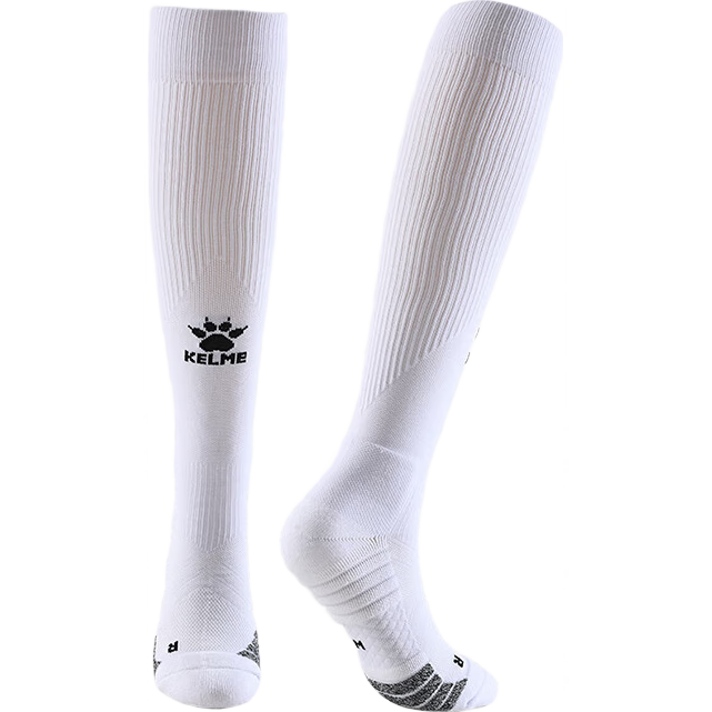 KELME Long Tube Football Socks Non-Slip Yarn Thick Sole High Tube Professional Football Match Training Elite Sports Socks White S