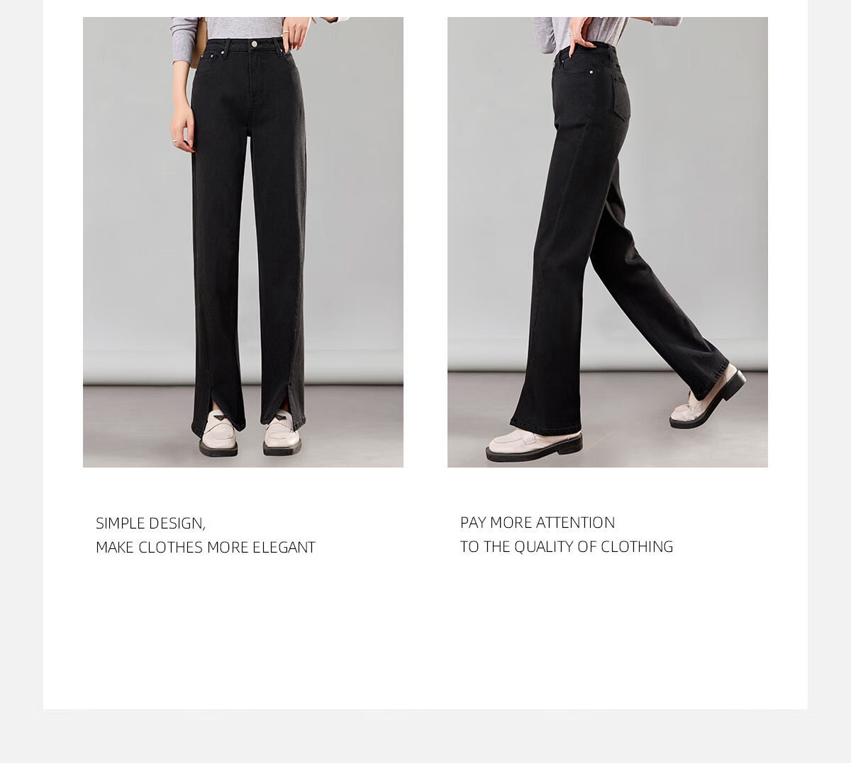 PinCai Women's Cropped Jeans, Petite Size, Solid Color, Slim Fit, High-Waisted, Stretchy, Side Slit, Straight-Leg Casual Pants P12KN1978 4