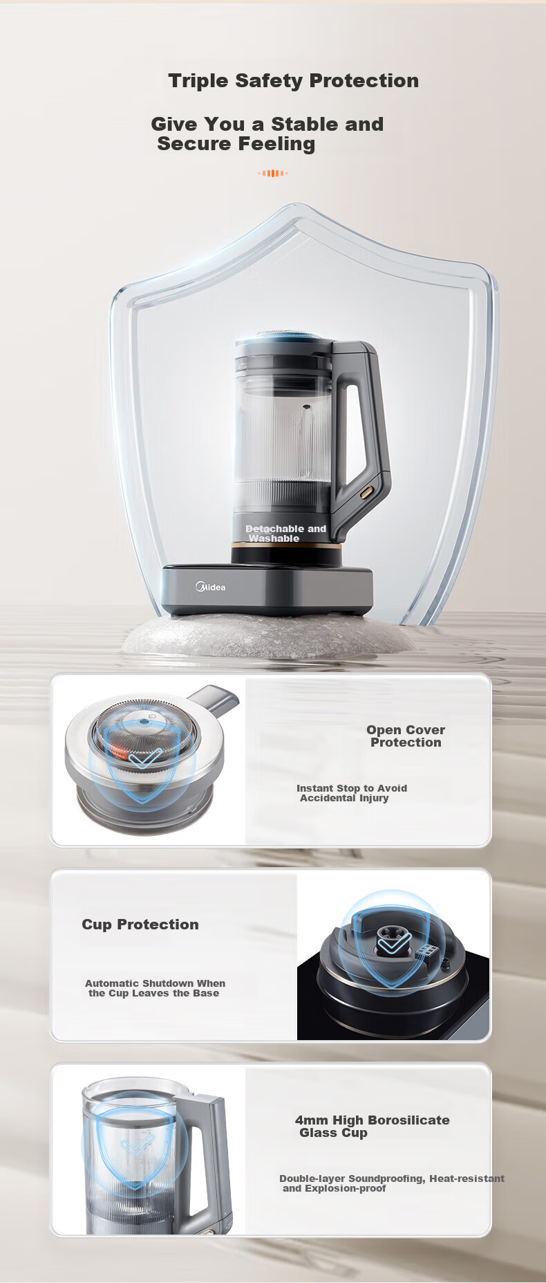 Midea High-Speed Blender, Home Soy Milk Maker, Detachable Multi-Function Food Processor, 1.75L Juicer for 3-5 People, Mixer, Baby Food Maker, Anti-Scalding BL1587 15