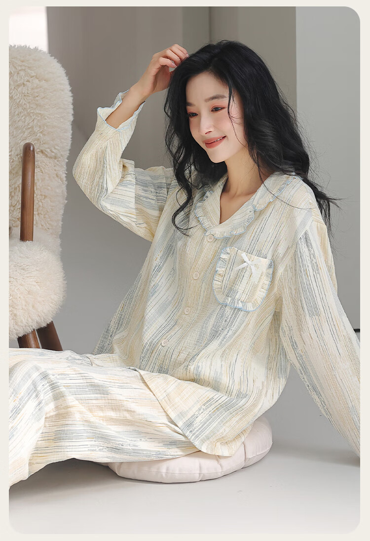 XUEXIMAN Women's Pajamas 2026 New Autumn And Winter Cloud Cotton Long-Sleeve Long Pants Loose Comfortable Wearable Loungewear Set 9