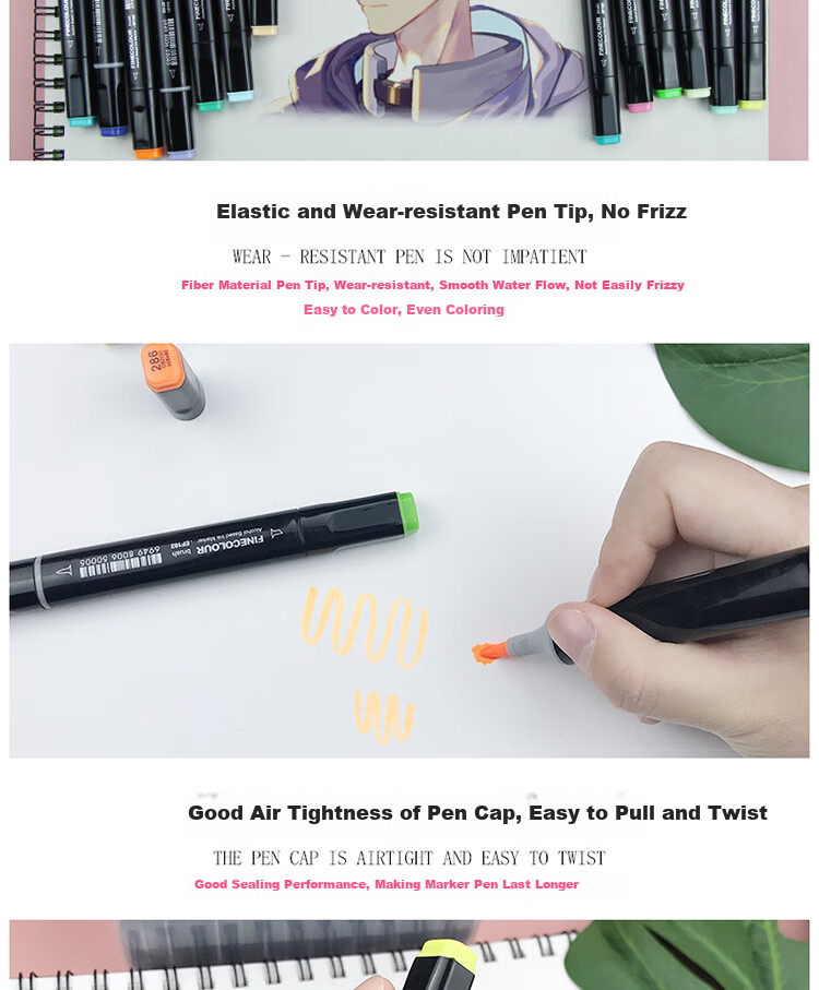FINECOLOUR Third Generation Soft Tip Dual-Tip Marker Pen for Alcohol-Based Painting, Hand Drawing, Design - 270 Medium Gray Art Sketching Watercolor Pen, Aesthetic Drawing Tool 3