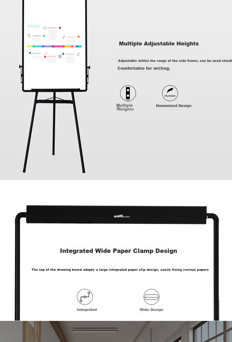 Deli Frameless Whiteboard 60*90cm, Triangular Tripod Stand with Clamp, Magnetic Whiteboard for Office Meetings And Writing, Poster Advertising Display Stand (With Paper Clip) 7892 4
