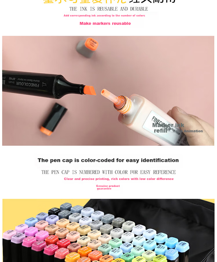 FINECOLOUR Third Generation Soft Tip Dual-Tip Marker Pen for Alcohol-Based Painting, Hand Drawing, Design - 270 Medium Gray Art Sketching Watercolor Pen, Aesthetic Drawing Tool 5