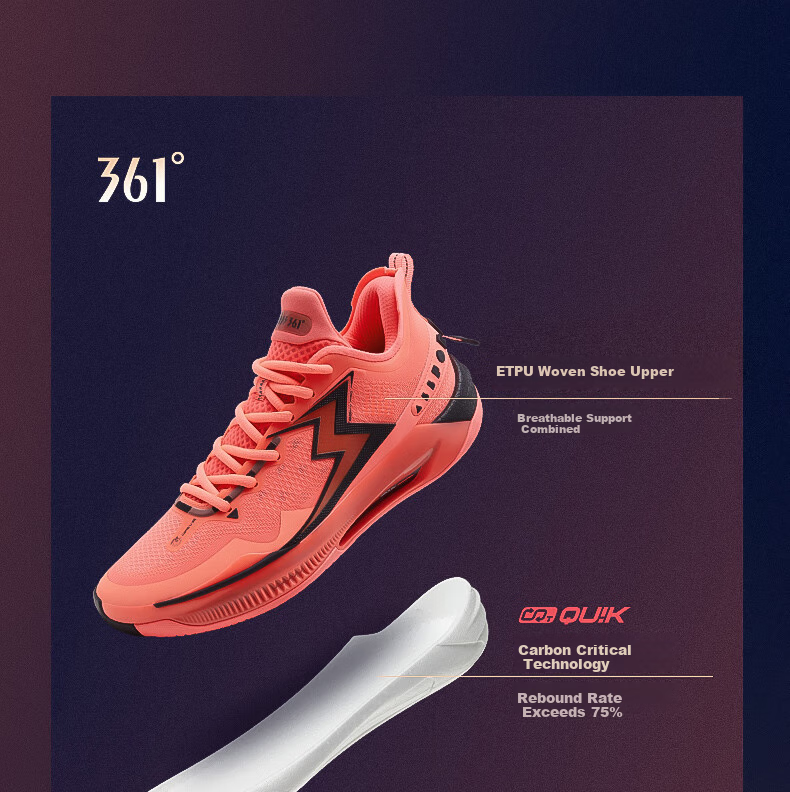 361° Basketball Shoes for Men, BIG3 5.0 QuickPRO Carbon Plate Youth Sports Shoes, Male Style 672441119-2 4