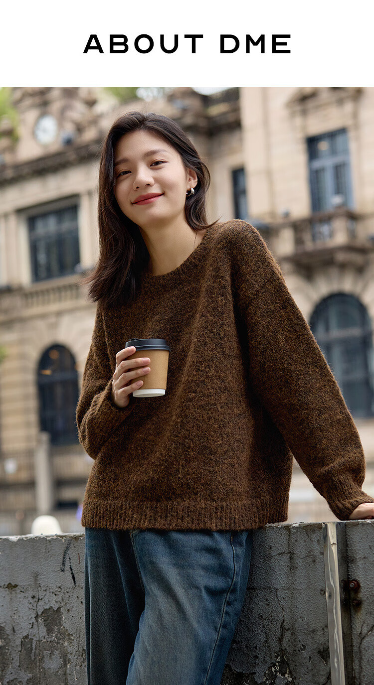 Dme Wilderness Forest Sweater Winter Style Knitted Top Retro Brightening Lazy Round Neck Sweater for Women, Dark Coffee Color, M 1
