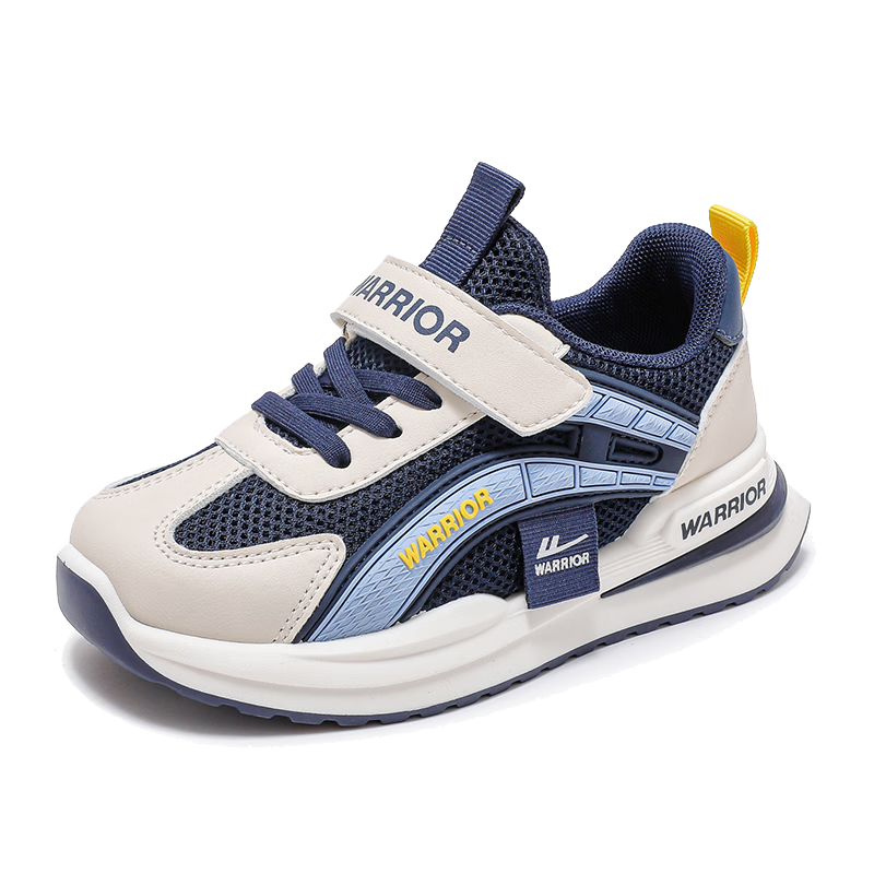 Warrior Boys' Shoes Spring And Autumn Style, Children's Sports Shoes, Breathable Running Shoes WZ(CL)-1027, Navy Blue/beige/light Blue, Size 36