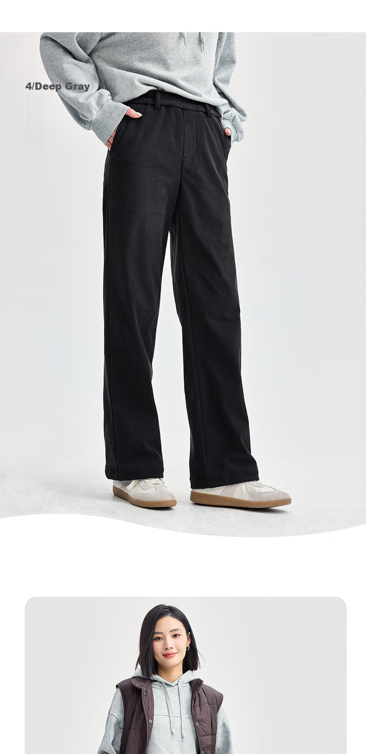 Giordano Women's Corduroy Pants with Brushed Fleece Lining, Retro Style Elastic Waist Casual Trousers for Women 05414670 10