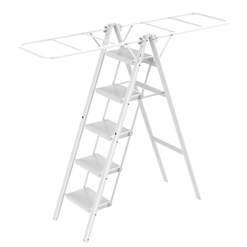 DU PONT Ladder, Household Clothes Drying Rack, Dual-Purpose Multifunctional Folding A-Frame Ladder for Drying Clothes, No Installation Required [Bright Moon White] 5 Steps