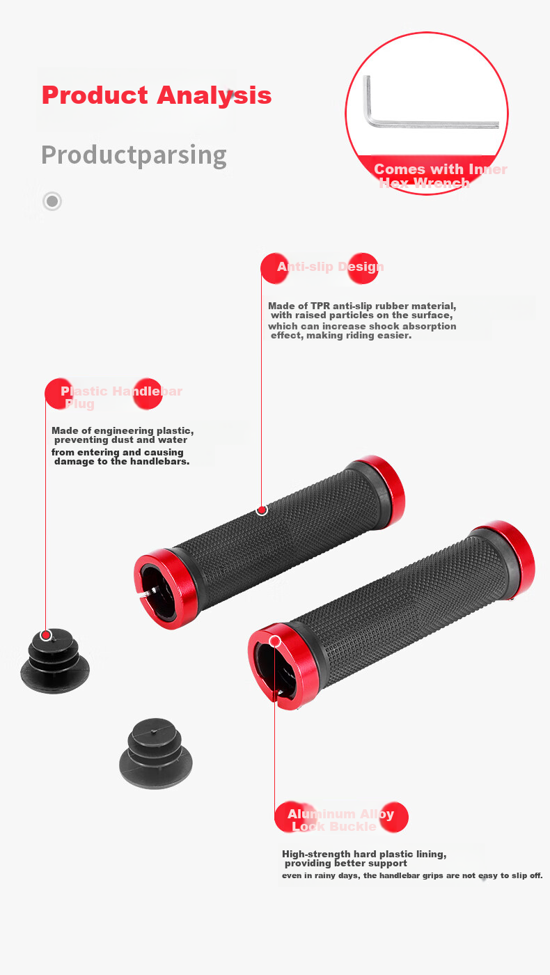 FOREVER Bicycle Handlebar Cover, Universal Mountain Bike Handlebar, Aluminum Alloy Locking Rubber Handlebar Grip, Non-Slip Handlebar Cover 7