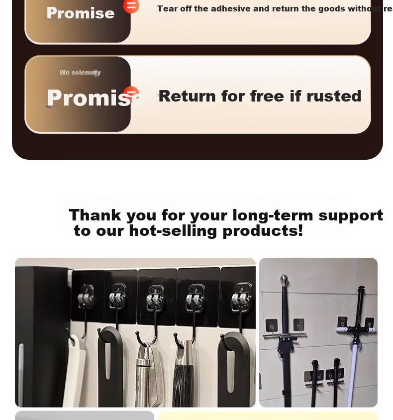 CHUSHE No-Drill Heavy-Duty Adhesive Hooks for Kitchen, Bathroom, Wall-Mounted Cleaning Tools, Household Use 2