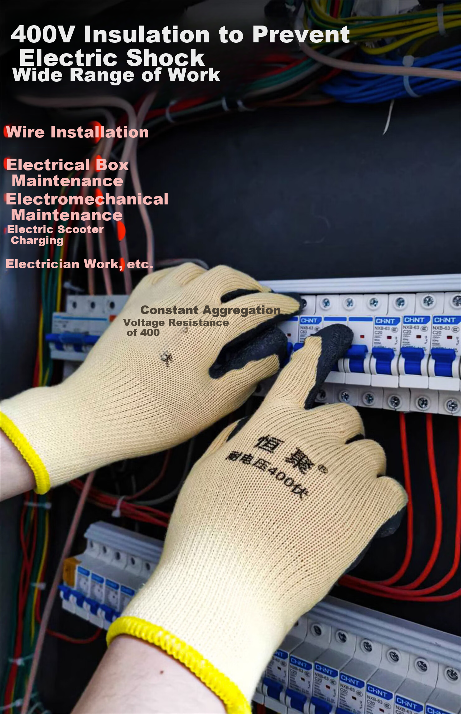 Hengju Insulation Gloves, 400V Electrical Work Gloves, Low-Voltage Anti-Electric Shock Specialized, Electric Shock-Resistant, Wear-Resistant, Non-Slip Coated Gloves 6