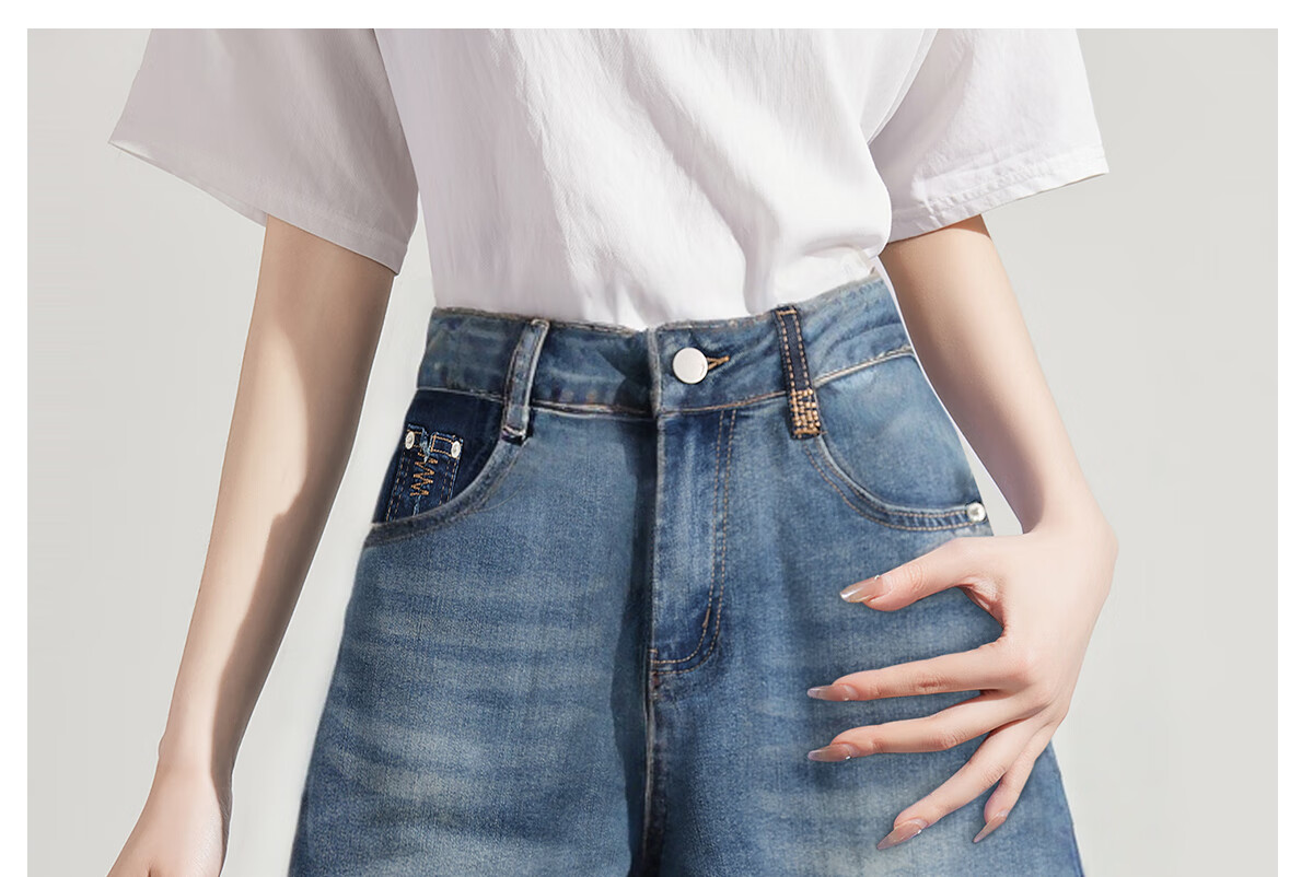 Halo Queen Women's Denim Shorts, Summer A-Line, Contrasting Colors, Slimming, Retro Hot Pants, High-Waisted, Leg-Lengthening, H52N030 49