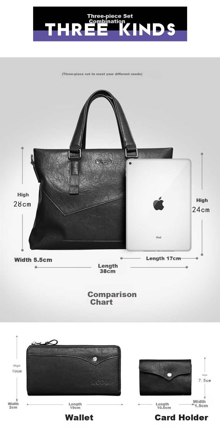 COW Men's Business Briefcase, Horizontal Handbag for Men, Laptop Bag, Tote Bag, 8610 Large Bag, 14 Inches 6