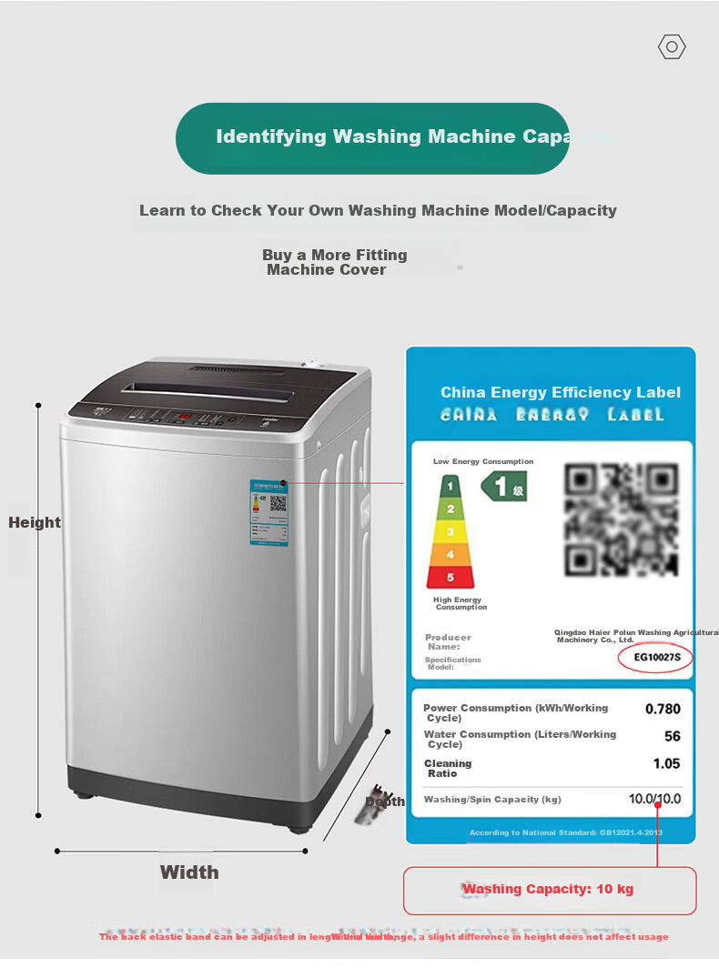 Keruier Washing Machine Cover, Waterproof And Sun-Resistant, for 10kg Haier, Midea, Little Swan, Siemens Automatic Washing Machines, Universal Cover Cloth 11
