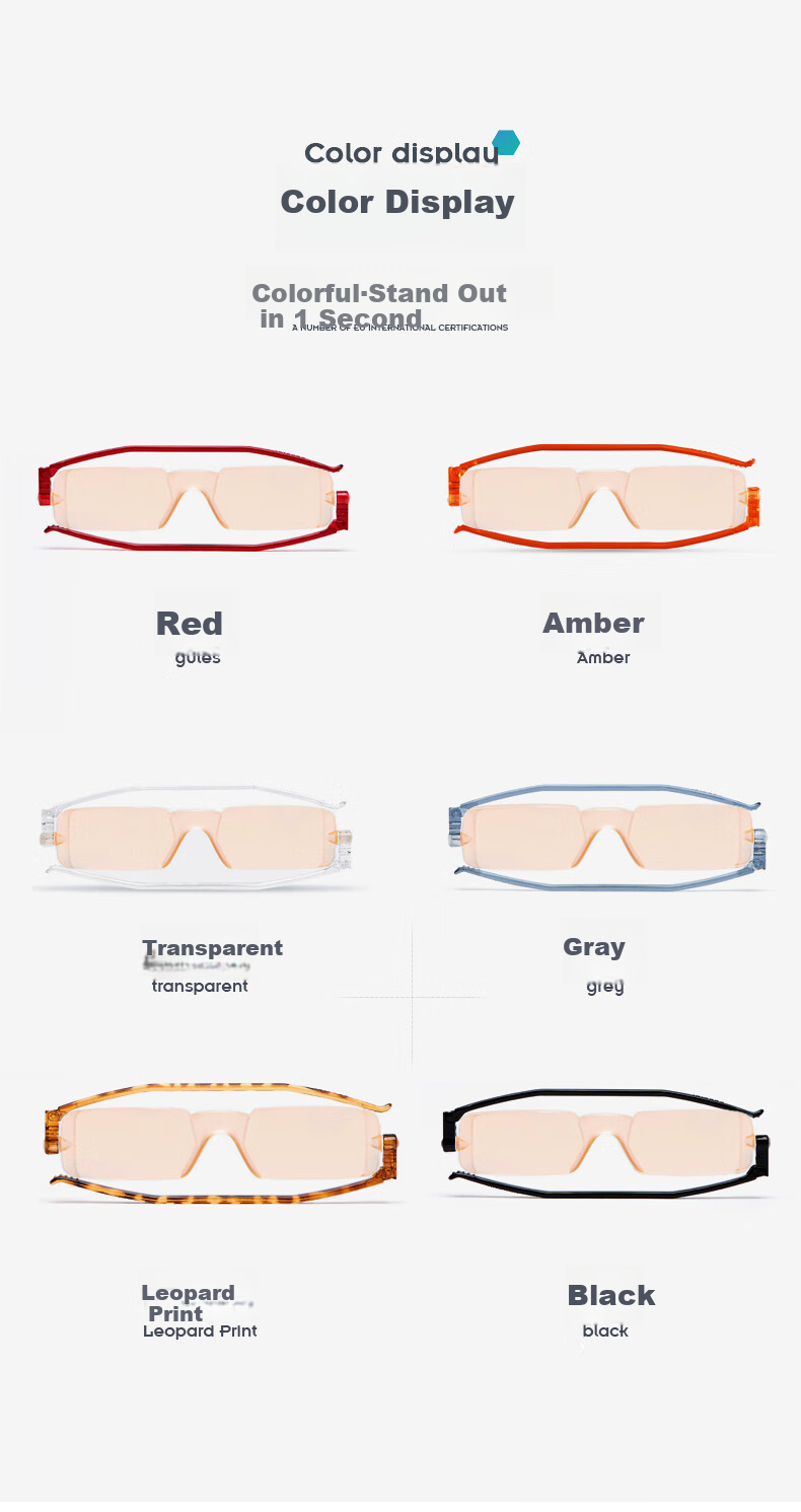 NANNINI Imported Anti-Blue Light Reading Glasses, Lightweight, Fashionable, Foldable, Portable, Frameless, High-Definition Reading Glasses, Amber Color, 100 Degrees 13