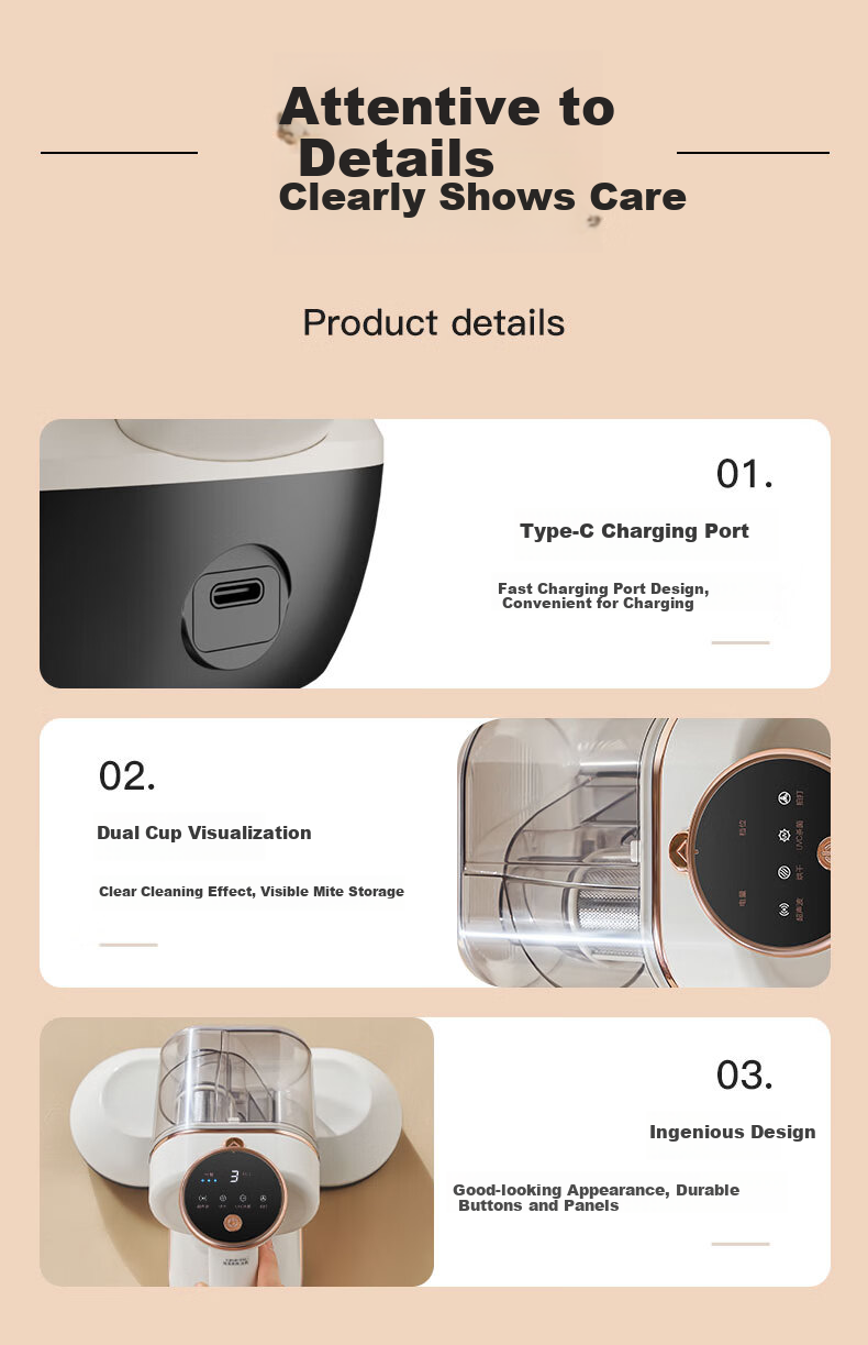 AUX Wireless Mite Remover, Dual Dust Cup Mite Removal Device, Bed And Home UV Sterilizer, Vacuum Cleaner, Multi-Purpose Pet Cat Dog Hair Cleaning Machine AXC-11DC78B 17