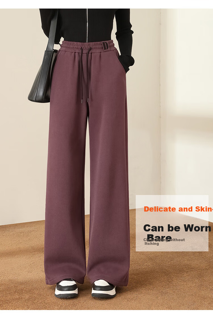 DME Fleece-Lined Thick Warm Slim-Fit Wide-Leg High-End Flattering Loose Elastic Waist Trousers, Black, XL 4