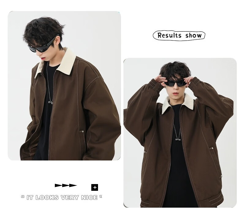 Wassup Sohot Men's Jacket, Spring And Autumn American Workwear Style Coat, Trendy Loose-Fit Lapel Outerwear for Men, Black, Size M 13