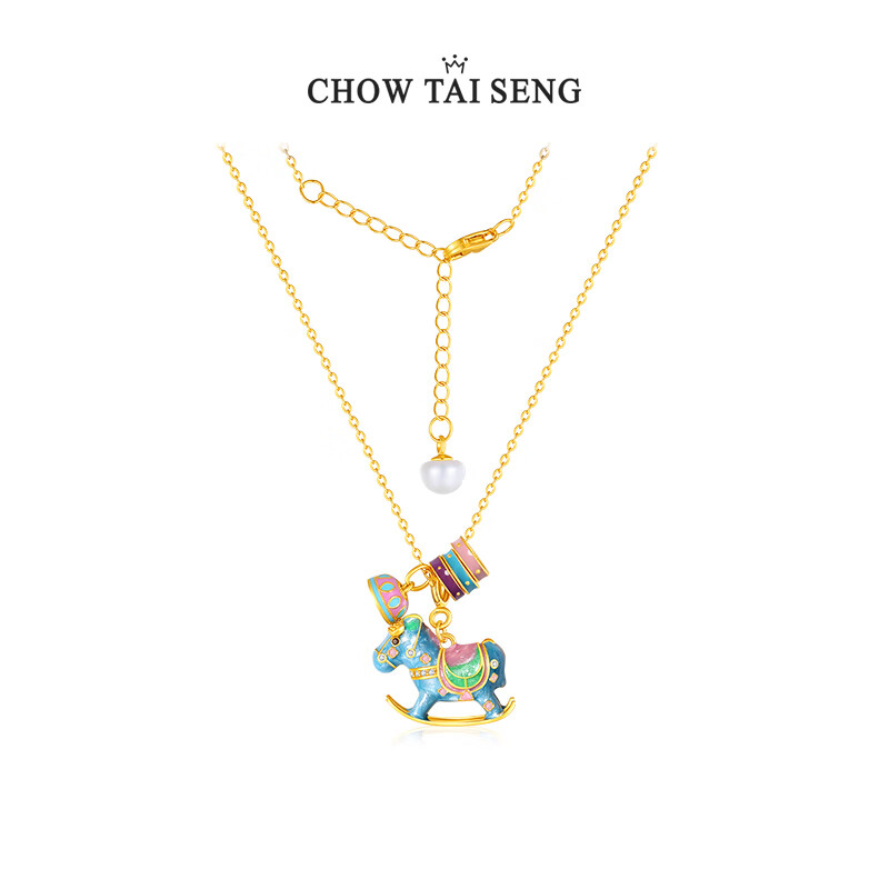 Колье CHOW TAI SENG из серебра 925 пробы с жемчугом и подвеской "Качающаяся лошадка" в стиле "Японский и корейский стиль"
