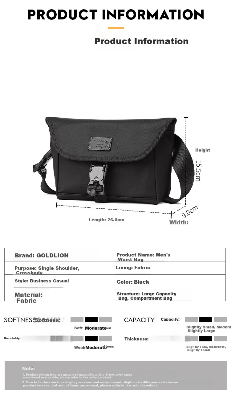 Goldlion Men's Crossbody Bag, Fashionable Casual Men's Handbag, Large Capacity, Lightweight And Durable Shoulder Bag, Birthday Gift 7