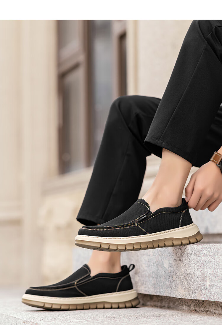 Bull Family Men's Summer Breathable Old Beijing Cloth Shoes Soft Sole Lightweight Slip-On Casual Canvas Loafers Men's Moccasins 8