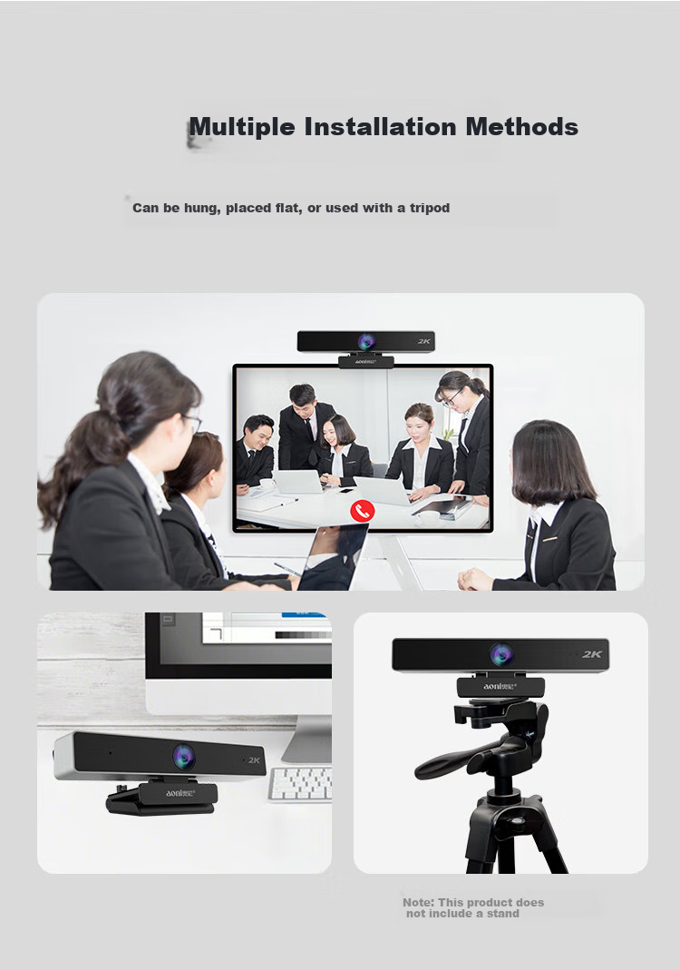 Aoni Conference Camera, Computer Webcam, HD 2K Wide-Angle USB Webcam for Video Conferencing, Built-In Noise-Cancelling Microphone, C90Pro 9
