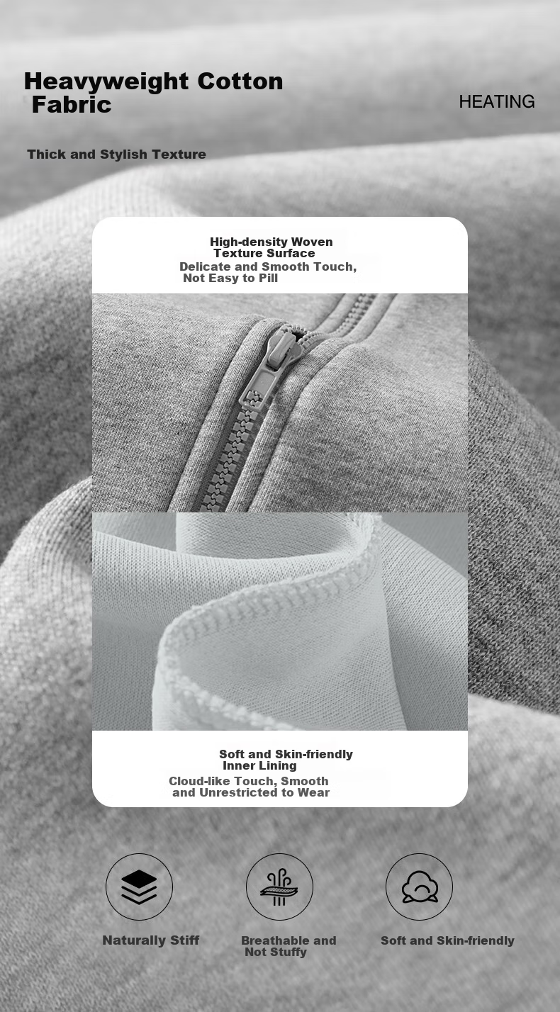 Baleno Hooded Jacket for Men, Autumn New Style Heavyweight Couple Trendy High Street Men's Sweatshirt, Solid Color Long-Sleeve Cardigan Clothing Fashio 3
