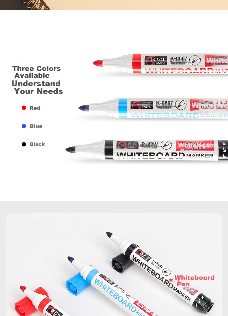 Genvana Black Refillable Whiteboard Markers, 10 Pcs/box, for Office Meetings, Erasable, G-634 3