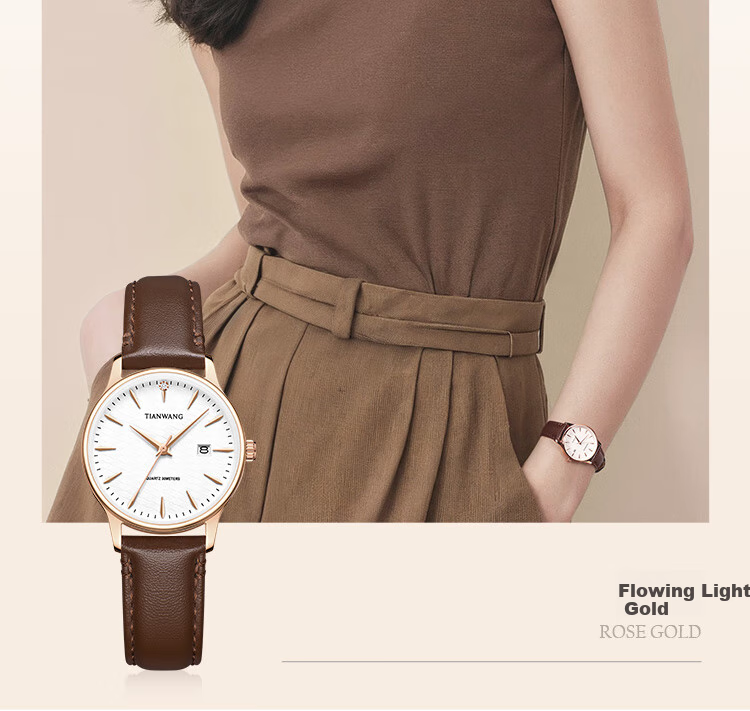 TIAN WANG Women's Watch 38-Section Gift Leather Strap Quartz White Dial Brown Strap LS31541P.D.LC1.W 26