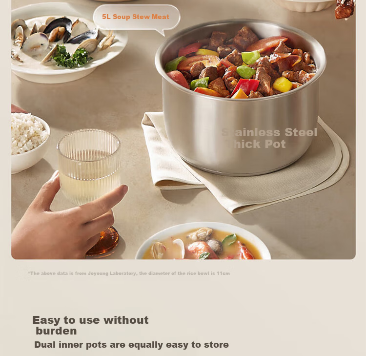 Joyoung Household Dual-Layer Electric Pressure Cooker, Non-Coated Steel Pot Electric Rice Cooker, 1600W Super High Heat Cooking Pot Y-50H310 16