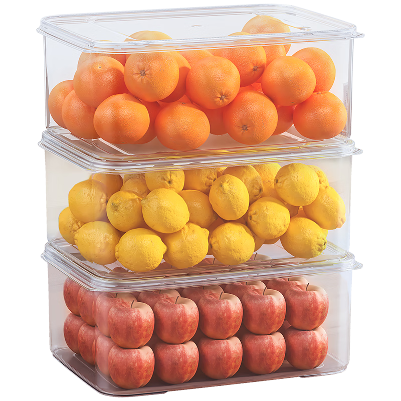 Xitianlong Refrigerator Storage Containers, Food-Grade Plastic Sealed Boxes for Fridge Organization, Vegetable And Fruit Freezer Containers, 7.3L, Set of 3