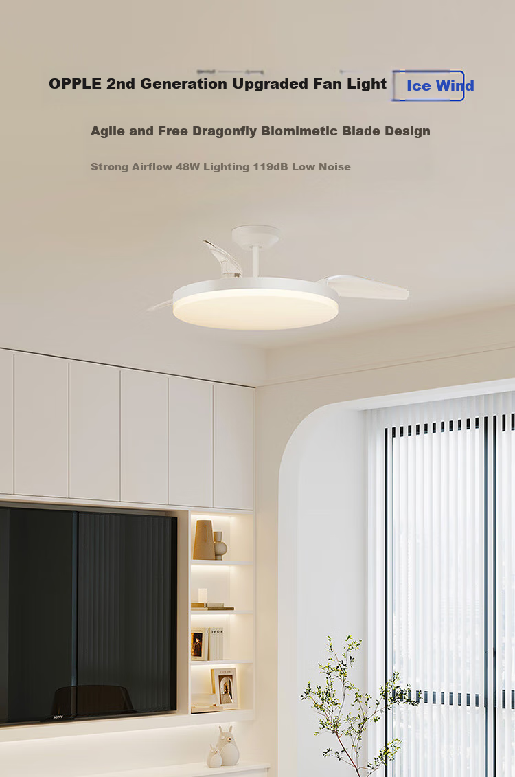 OPPLE Fan Light Remote Control Air Conditioner Companion Lighting Ra98 Dining Room Bedroom Electric Fan Eye Protection Low Noise 42-Inch Ice White 2