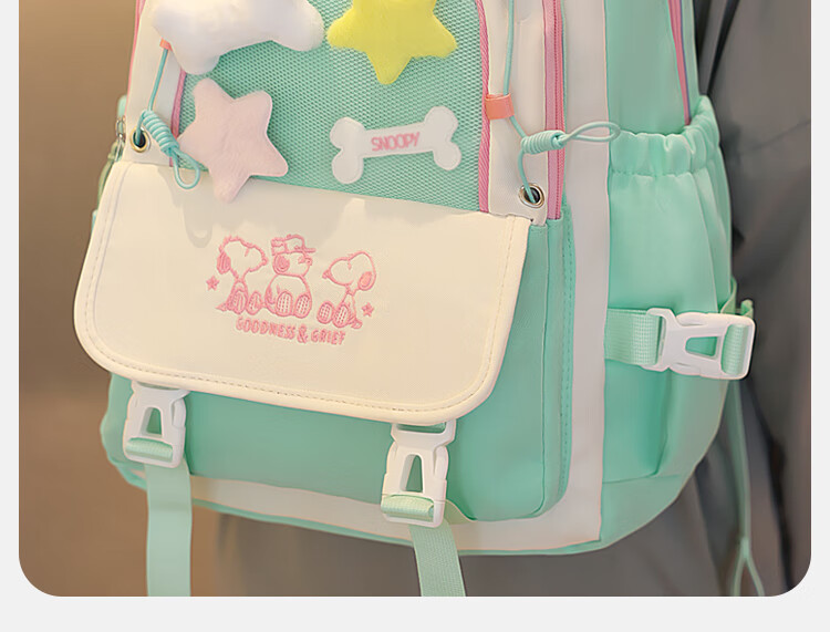SNOOPY Painful Bag Ins Middle School High School Student Backpack for Girls, Cute Versatile Large Capacity Shoulder Bag Backpack Blue 23