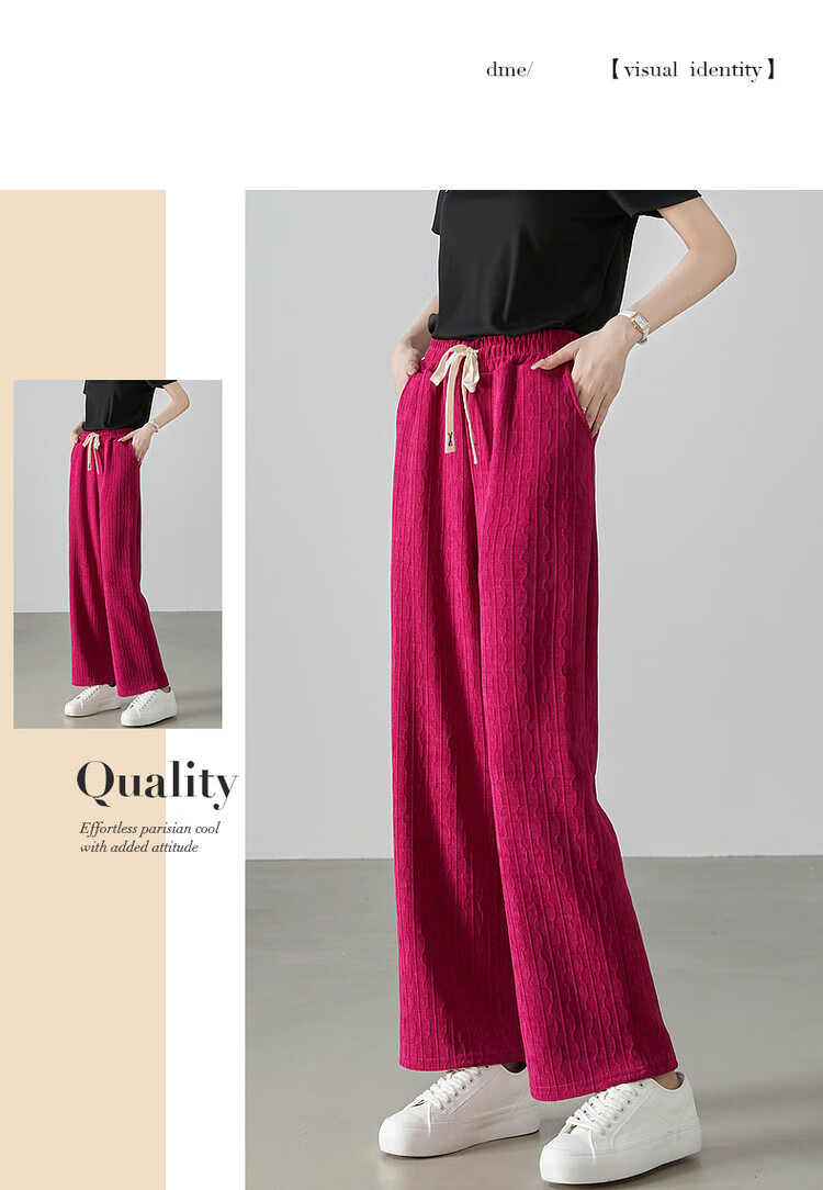 Dme [Flowing Water Pattern Drawstring Wide-Leg Pants], Mid-Rise Loose Slightly Elastic Long Trousers, Drawstring Women's Casual Pants 8