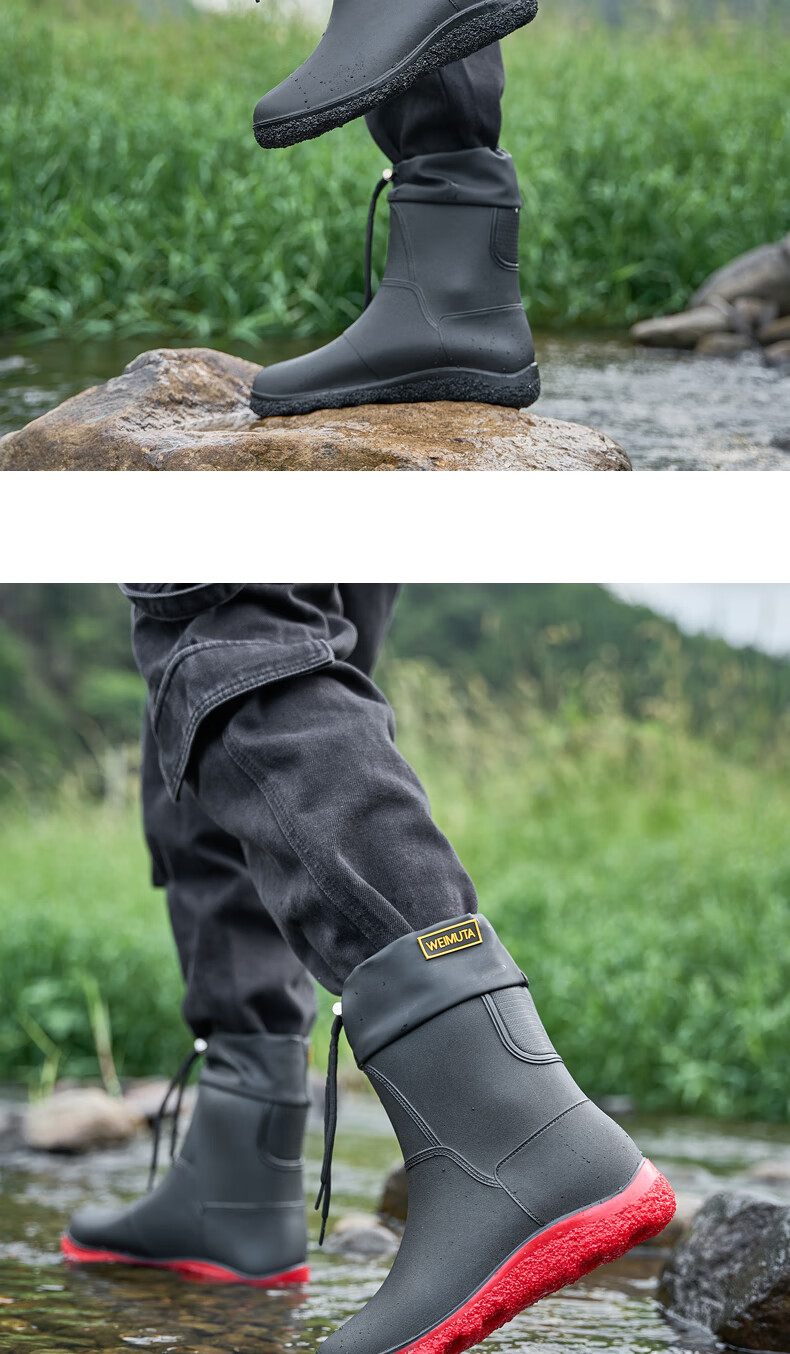 Lanoudun Men's Tall Waterproof Rain Boots, Rubber Shoes, Outdoor Fishing, Car Washing, Non-Slip Chef Shoes Cover YX1018 Size 44 9