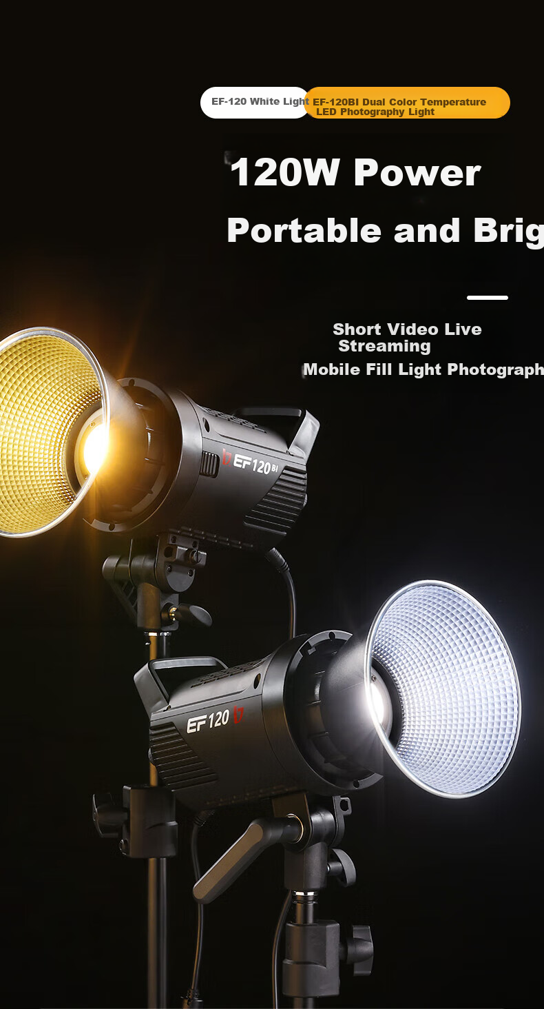 JINBEI Fill Light EF-120BI, Adjustable Color Temperature, Indoor And Outdoor Portable Photography Light, Video Beauty Light, Live Streaming Fill Light, AC/DC Dual-Use, External Shooting, Portable Constant Light 1