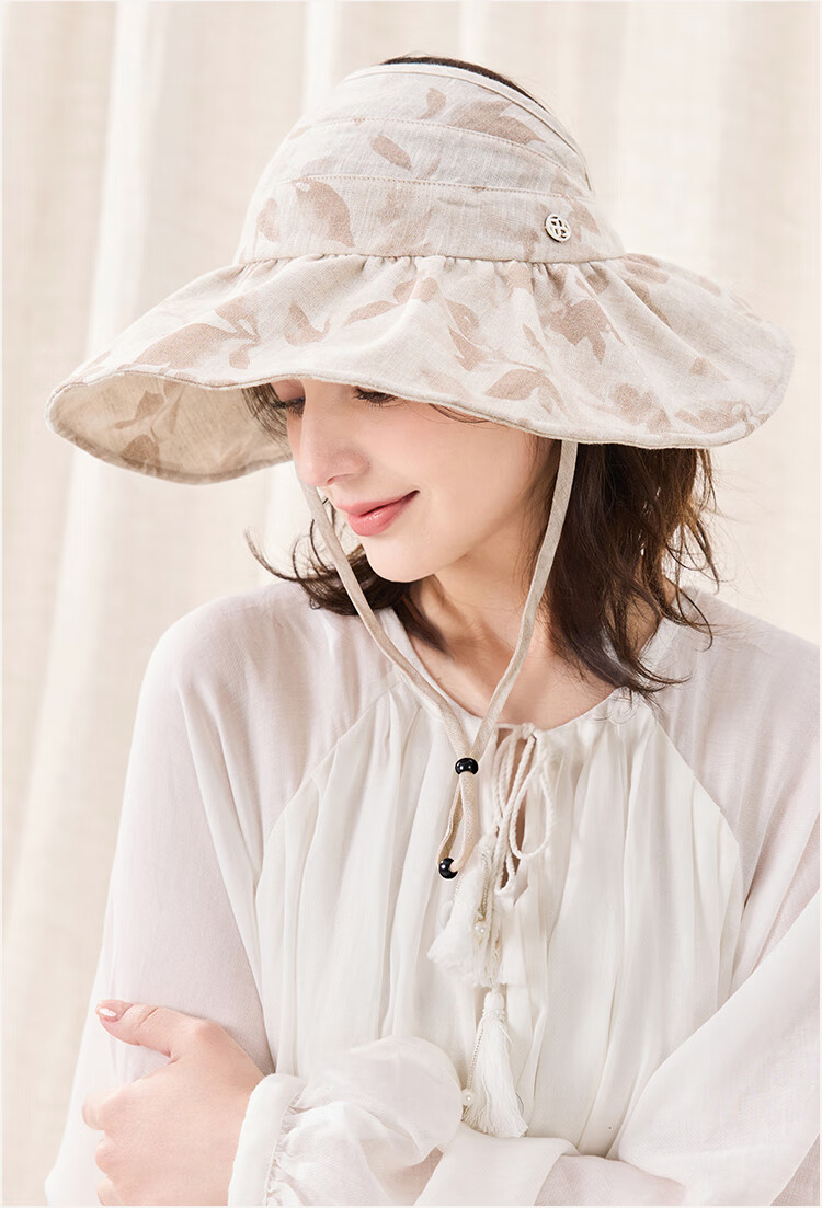 JIUMU Linen Sun Protection Hat for Women, Sun Visor, Sunhat, Open Top Hat, Cool Cap, Summer Outdoor Face-Covering UV Protection Hat for Wome 13