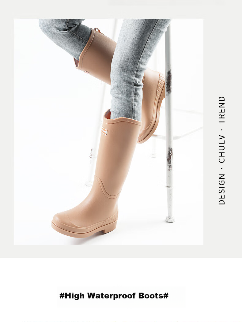 FOOTOPPO Tall Rain Boots for Women, High-Top Waterproof Shoes, Non-Slip Rubber Boots, Adult Waterproof Tall Rain Boots 3