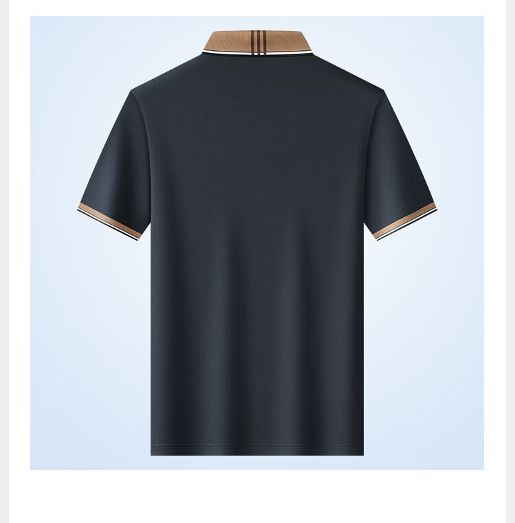 MONTAGUT Summer Short-Sleeve Polo Shirt for Men, High-End Business Mulberry Silk Breathable Cool-Touch T-Shirt, Navy Blue L/50 10