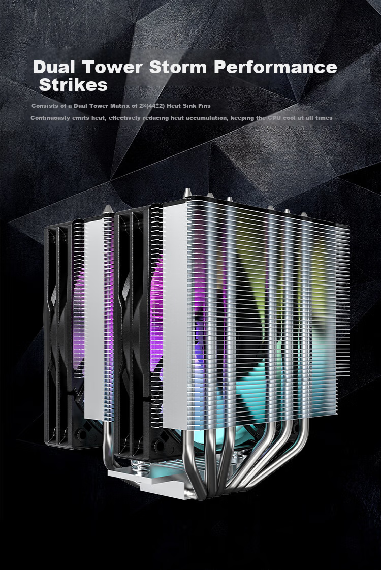 PADO Shengbing 600ST Air-Cooled 6 Heat Pipe CPU Cooler (With Thermal Paste, 240W Power Supply, Blackened Top Cover, Nickel-Plated Anti-Oxidation, Multi-Platform Support, Dual-Tower Dual-Light Fan) 4