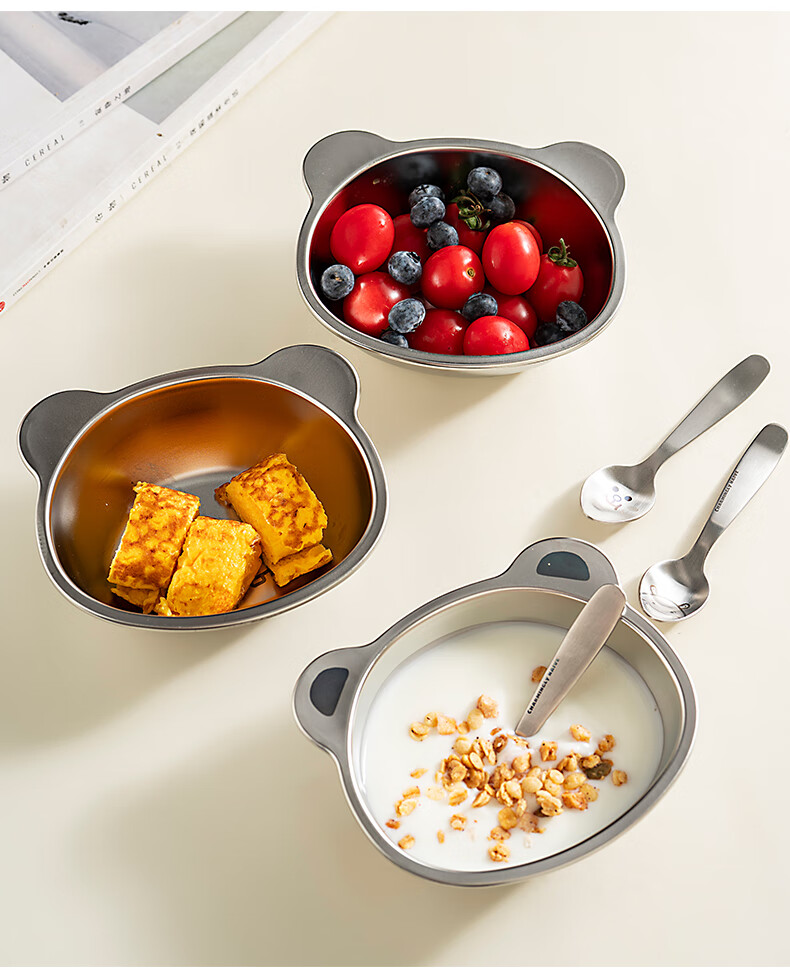 OnlyCook 304 Stainless Steel Baby Food Bowl Children's Plate Cartoon Small Bowl Baby Tableware - Cute Bear 10