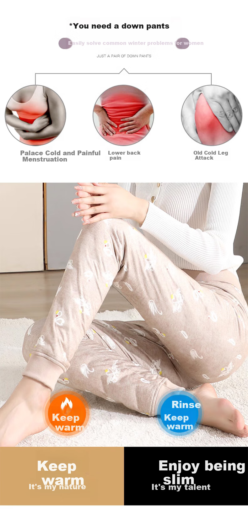 LangSha Women's Inner Down Pants 25 Autumn Winter New Thickened Fleece Lined White Duck Down Warm Cotton Pants Northeast School Uniform Essential 2