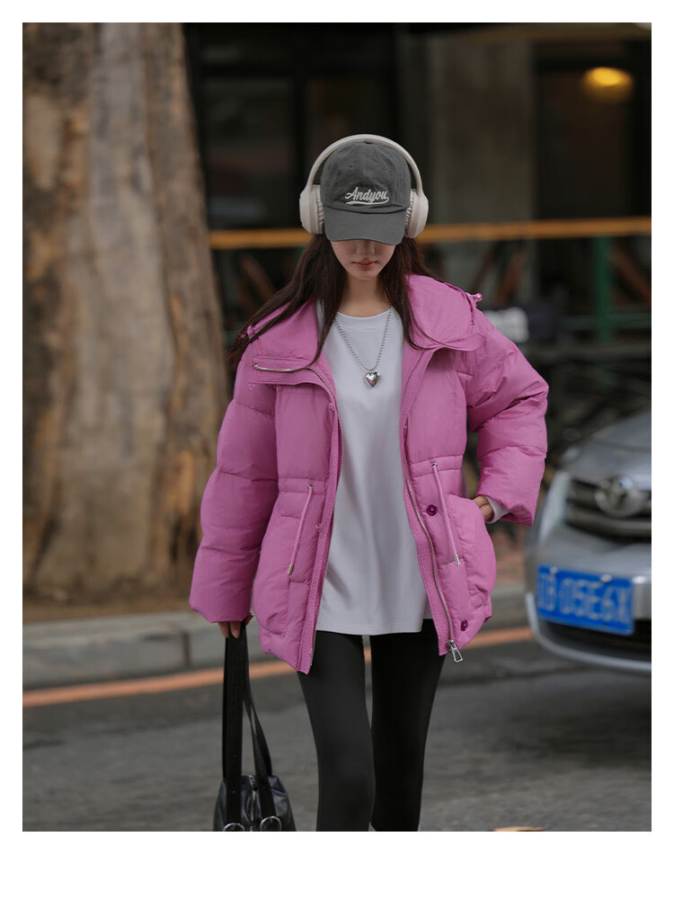 Dme [Dopamine Rose Pink] Winter Hooded Waist-Cinching Drawstring Decorated Long-Sleeve down Jacket for Wome 8