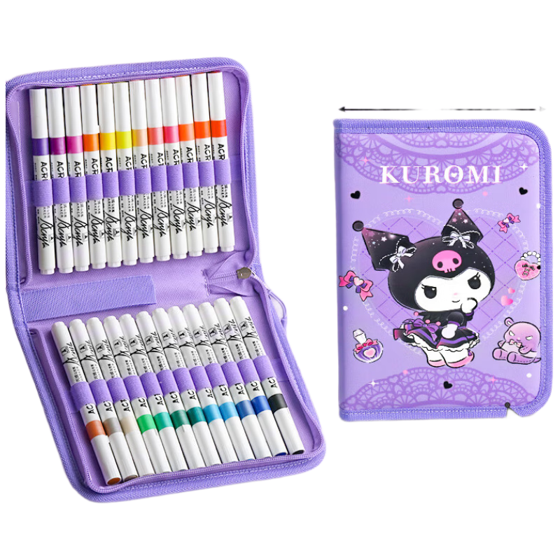 Yuji Kuromi Acrylic Markers, 36 Colors, Student-Specific Sanrio Soft-Tip Pens, Non-Transparent, Stackable Watercolor Pens, Washable Student Drawing Pens, Art Watercolor Pens, Art Educatio