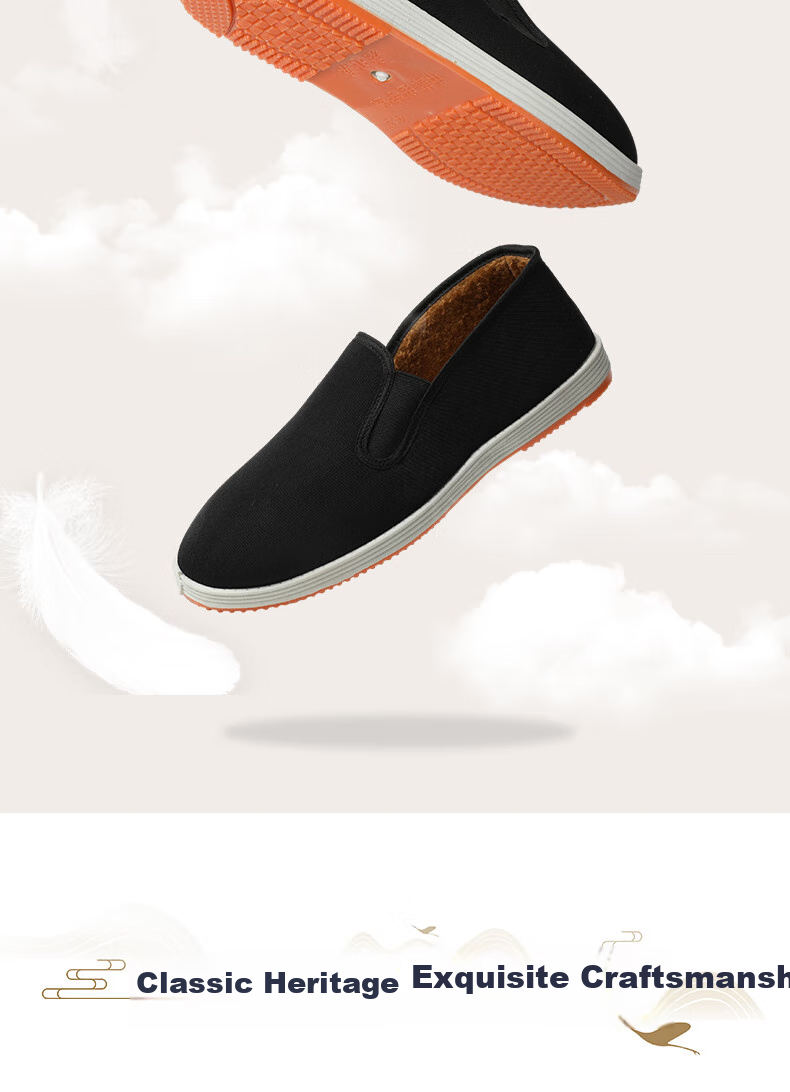 FOOTOPPO Men's Cloth Shoes with Fleece Lining, Traditional Beijing Style, Thick Cotton Shoes for Autumn And Winter, Comfortable Footwear for Elderly Me 8