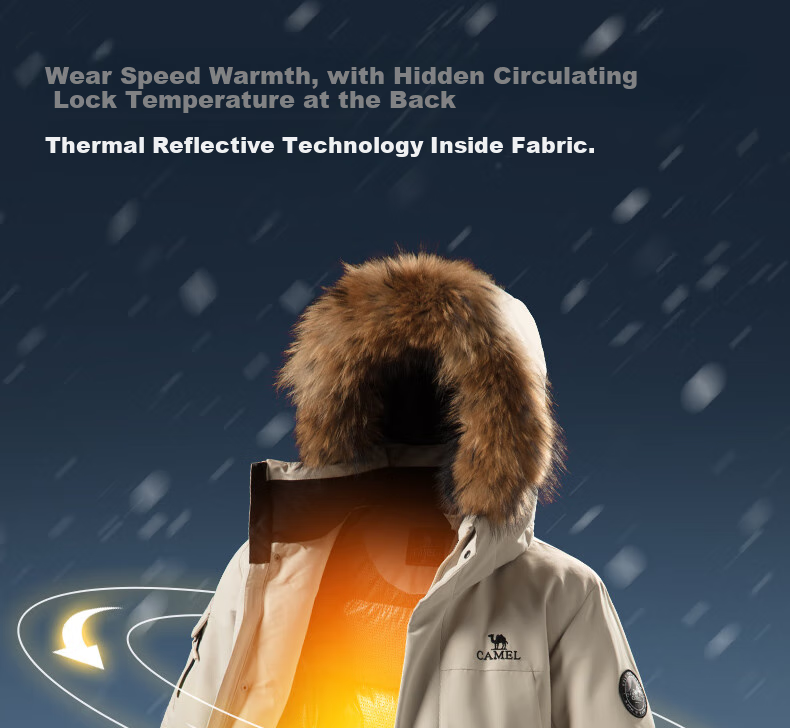CAMEL Workwear down Jacket, Mid-Length, White Duck Down, Collar, Casual Sports Thickened Coat, Winter Season, M13CAKI038A 11