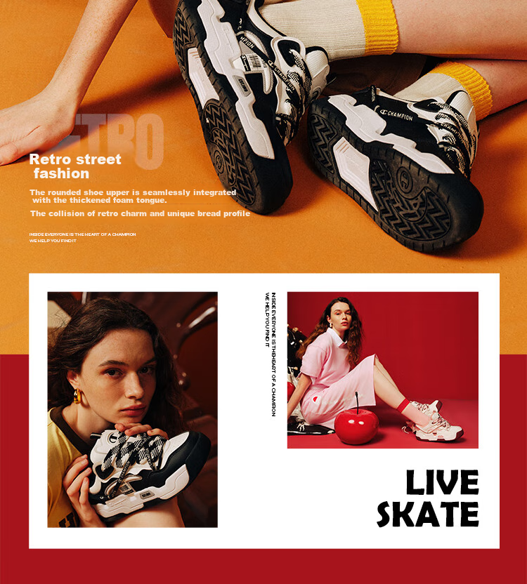 Champion American Champion Sneakers for Women And Men, Thick-Soled Heightening Casual Retro Street Trendy Loafers 24FWT15 Light Red 37 7
