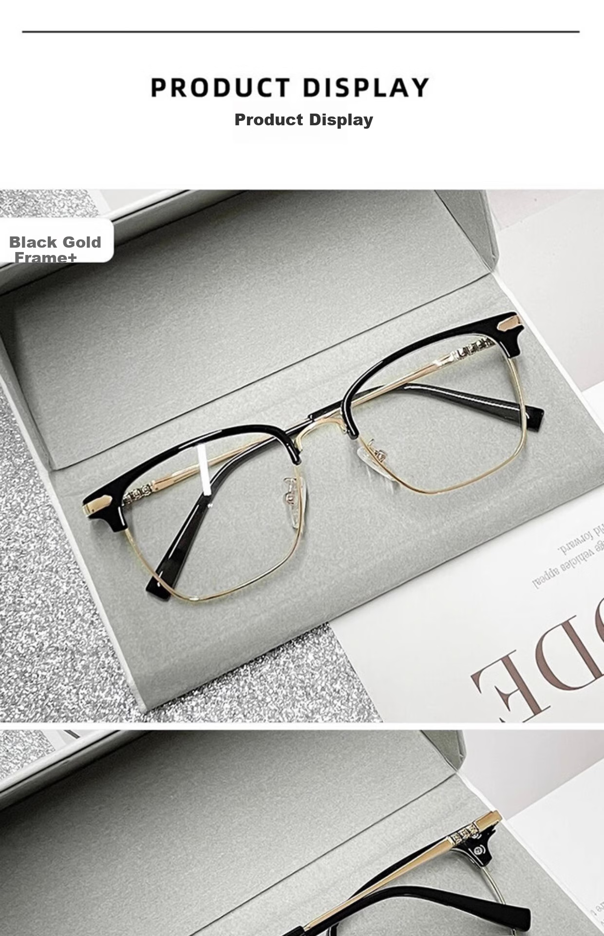 GOGOSOON Myopia Glasses for Men, Ultra-Light 2025 New Anti-Blue Light Eyeglass Frames, Women's Semi-Rimless Frames with Prescription, Browline Flat Lenses 13