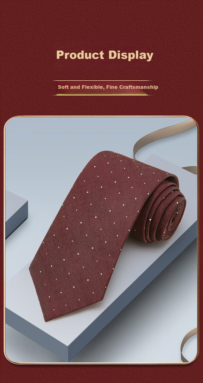 Luomeng Men's Business Formal Wear, Polka Dot 8cm Hand-Tied Work Wedding Groom Wine Red Pocket Square Set Gift Box 3
